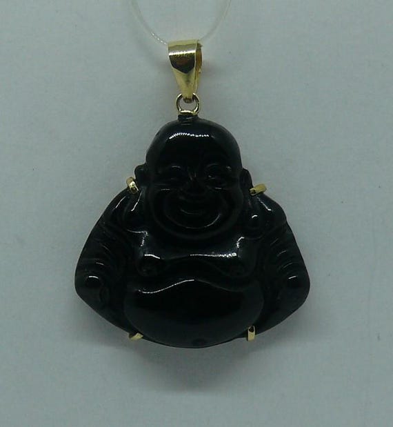Black Onyx Buddha Pendant 14k Yellow Gold