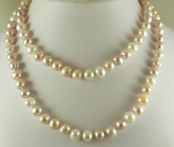 Freshwater Multi-Color 34 Inches Pearl Necklace with 14k Yellow Gold Fish Lock