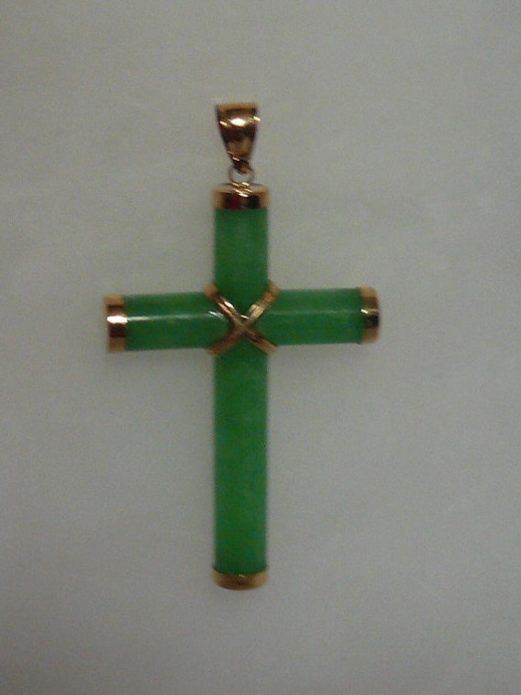 Jade Cross Pendant with 14k Yellow Gold