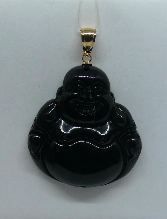Black Onyx Buddha Pendant with 14k Yellow Gold