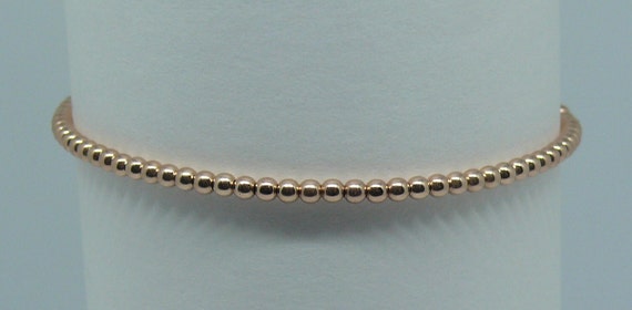 2mm 14k Rose Gold-Filled Beaded Bracelet 6" Long