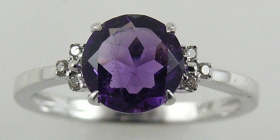 Amethyst 1.12ct Ring with Diamonds 0.04ct 14k White Gold