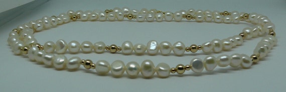 Freshwater 6-7mm Flat Pearl Necklace 14k Gold Filled Beads and Lobster Lock