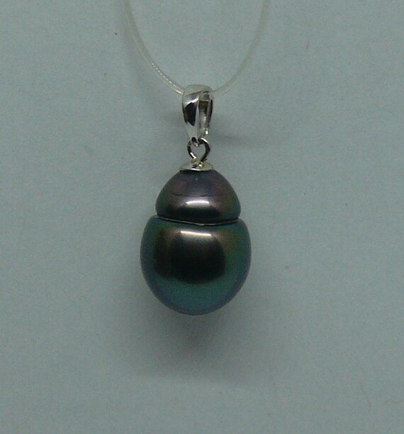 Tahitian Black 9.7 mm x 12.7 mm Baroque Pearl Pendant 14k White Gold