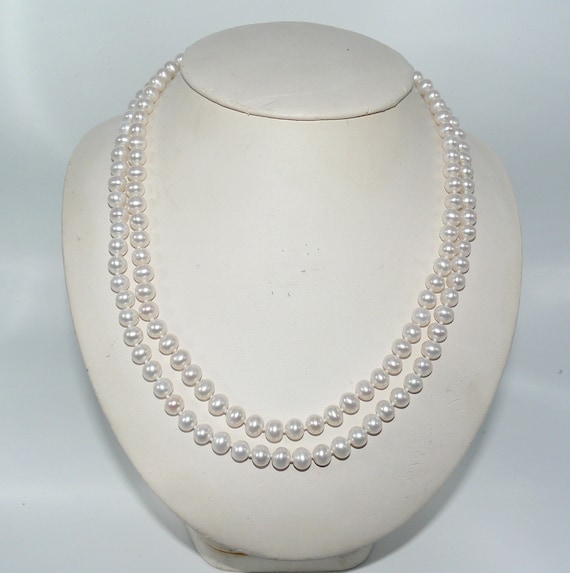 Freshwater White Pearl Double Strand Necklace with 14k White Gold Clasp