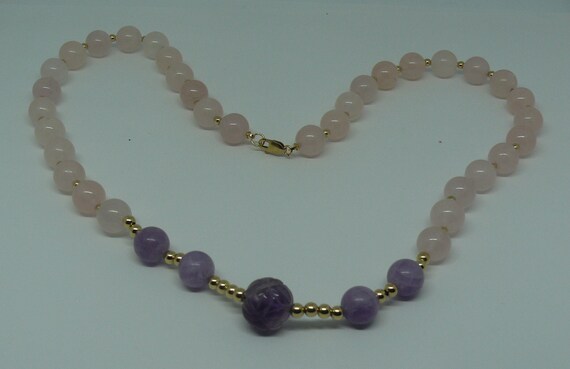 Rose Quartz and Light Amethyst Necklace with 14k Gold Filled Beads and Lobster Lock