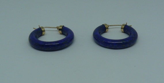 Lapis 4.4 mm x 25.0 mm Hoop Earrings 14k Yellow Gold