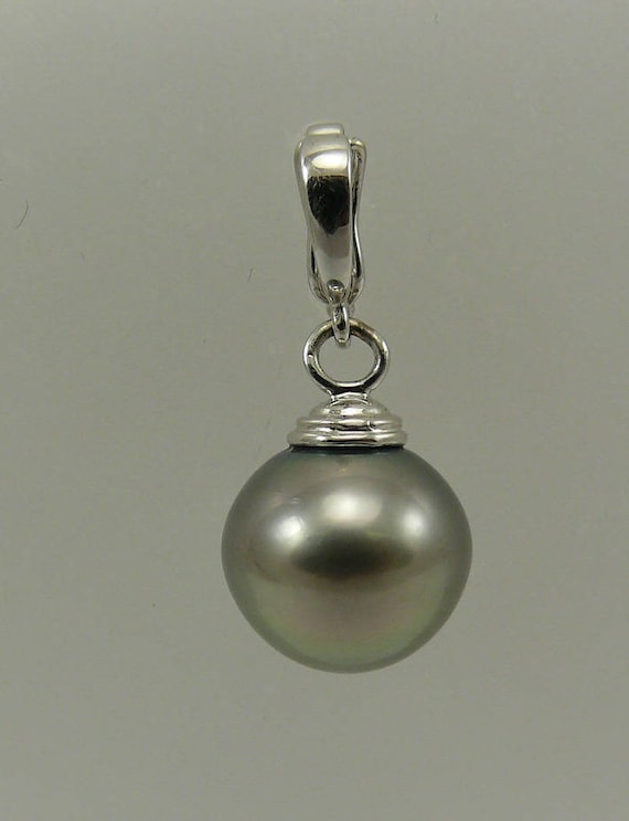 Tahitian Dark Gray Semi-Round Pearl Pendant with 14k White Gold