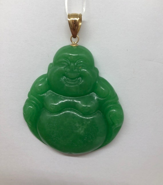 Green Jade Buddha Pendant 14k Yellow Gold