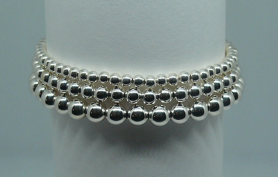 3mm, 4mm & 5mm Sterling Silver Beaded Stackable Bracelets 6.5" Long