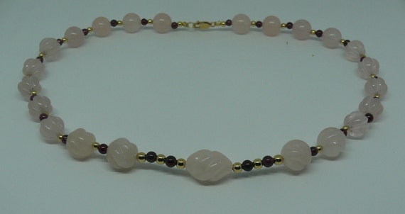 Rose Quartz and Garnet Necklace with 14k Gold Filled Beads and Lobster Lock