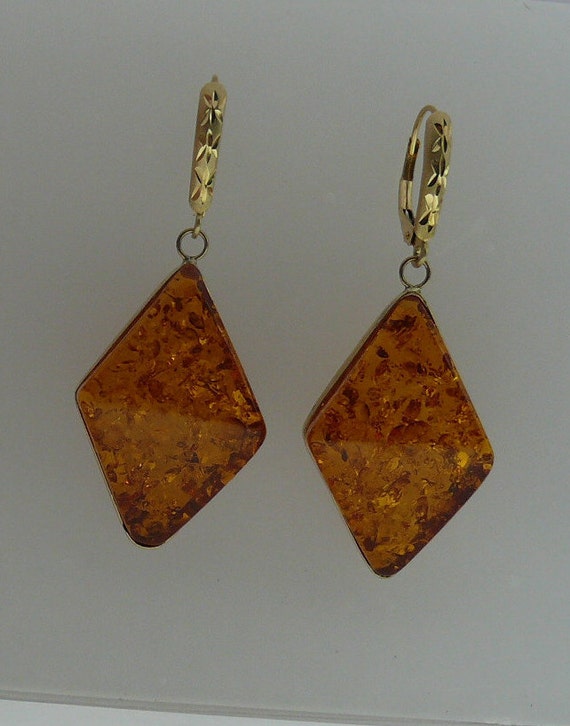 Amber Earring with 14k Yellow Gold