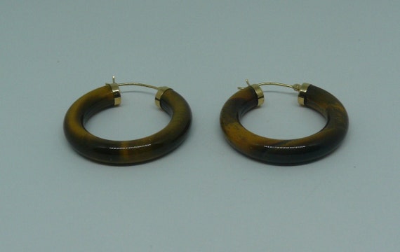 Tiger's Eye 4.8 x 30.0 mm Hoop Earrings 14k Yellow Gold