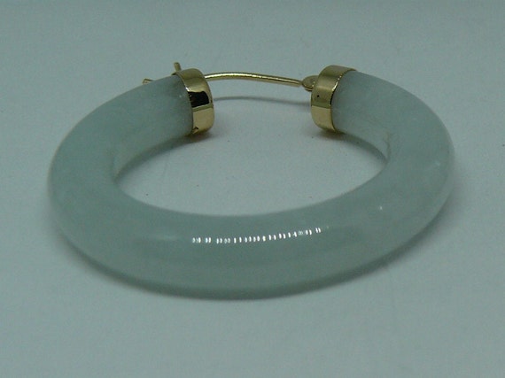Light Jade 4.8 x 30.0 mm Hoop Earrings 14k Yellow Gold