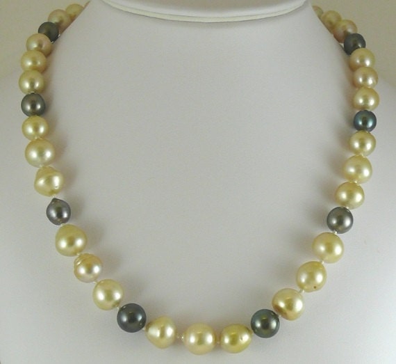 South Sea Multicolor Pearl Necklace 12.1x13.1mm - 9.2mm x 8.9mm 14KY Gold Clasp