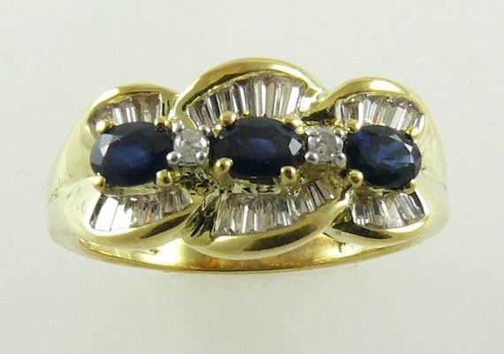 Sapphire Ring with Diamond and 14k Yellow Gold