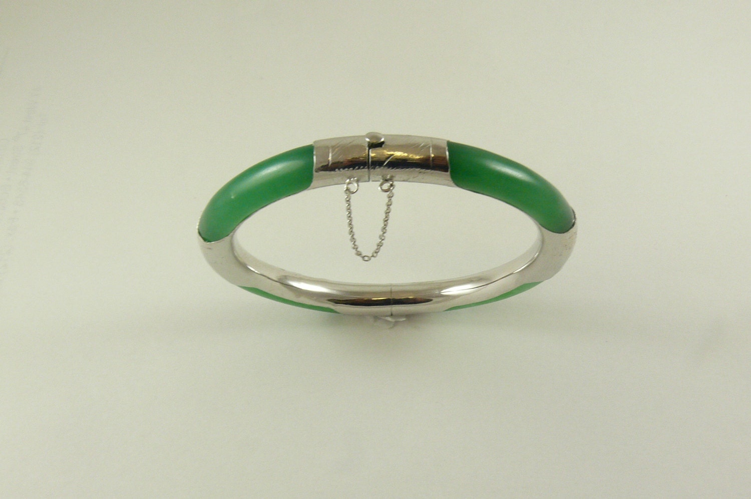 Jade Green Bangle with Silver 7 Inches