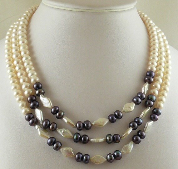 Multicolored Freshwater Pearl Triple Strand Necklace with Sterling Silver Clasp