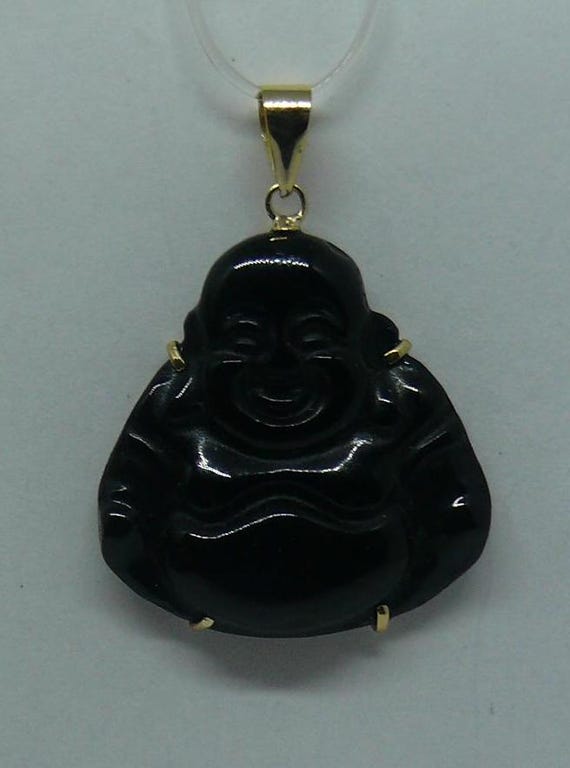 Black Onyx Buddha Pendant 14k Yellow Gold