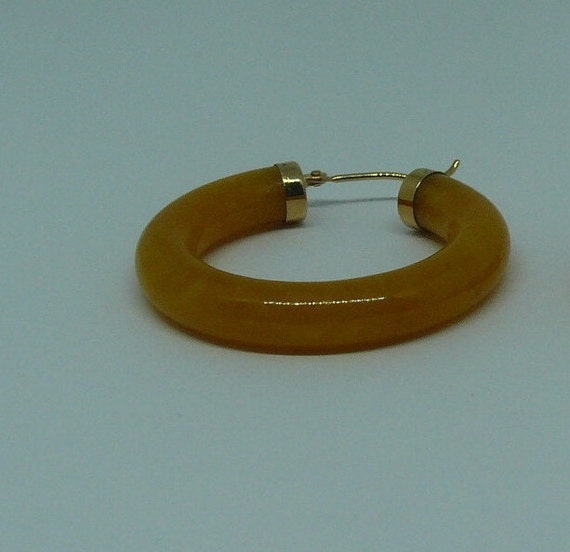 Yellow Jade 4.8 x 30.0 mm Hoop Earrings 14k Yellow Gold