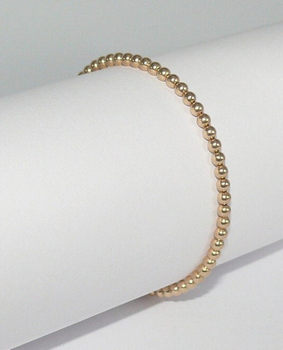 3mm 14k Gold Filled Beaded Bracelet 6.5" Long