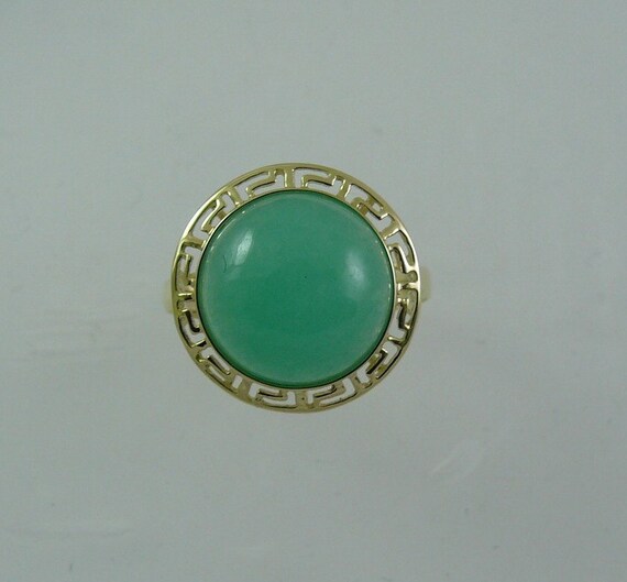 Green Jade 12.0 mm Ring 14k Yellow Gold