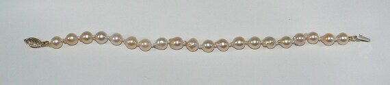 Akoya Light Golden 6.3 mm - 7.4 mm Baroque Pearl Bracelet 14k Yellow Gold Clasp