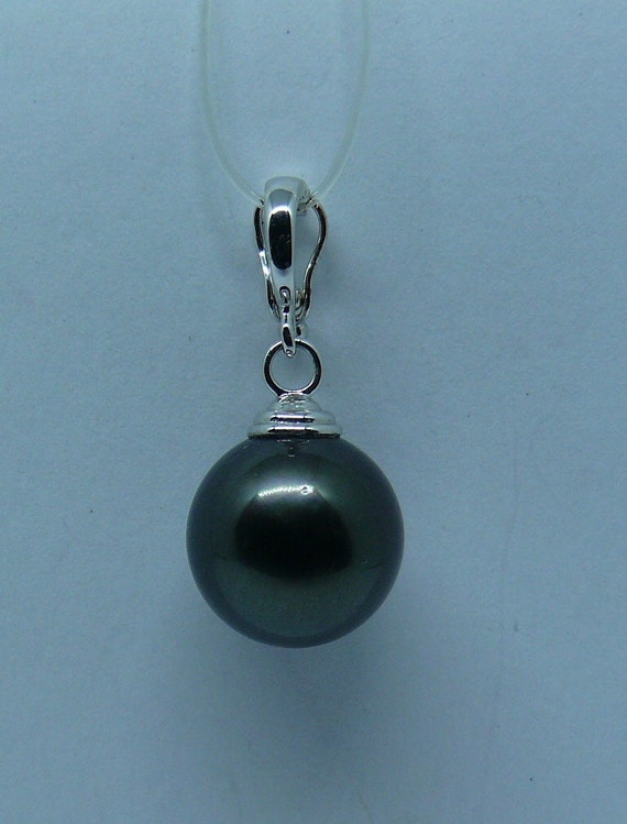 Tahitian 13.0 mm Round Pearl Pendant with 14k White Gold Enhancer