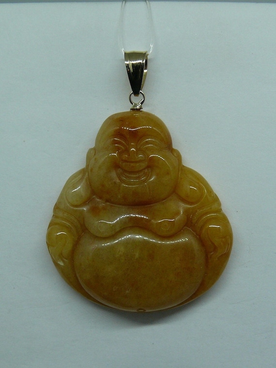 Yellow Jade Buddha Pendant 14k Yellow Gold