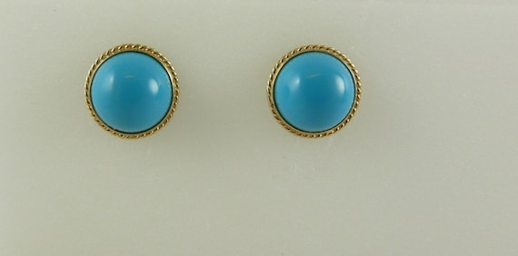 Reconstituted Turquoise 10 mm Stud Earring 18k Yellow Gold