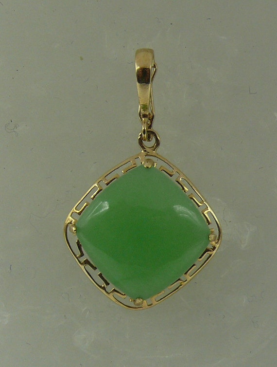 Green Jade Greek Key Pendant 14k Yellow Gold