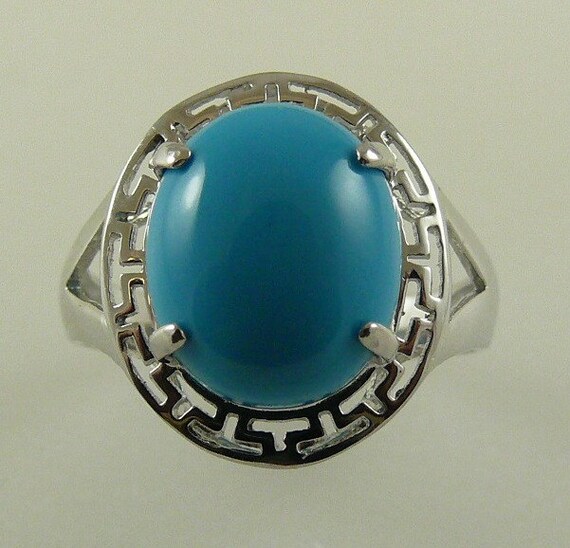Reconstituted Turquoise 12 mm x 10 mm Ring 14k White Gold