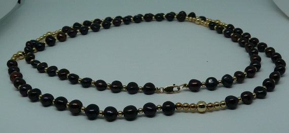 Freshwater 6-7mm Flat Black Pearl Necklace 14k Gold Filled Beads & Lobster Lock