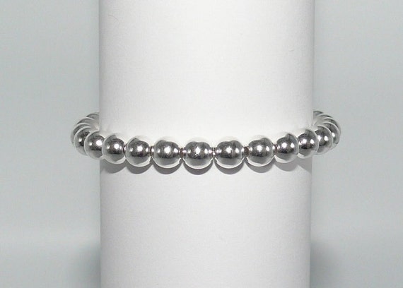 6mm Sterling Silver Beaded Bracelet 6.5" Long