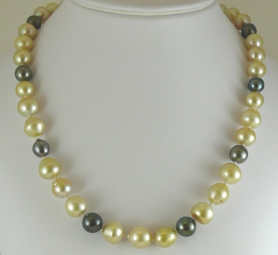 South Sea Multicolor Pearl Necklace 12.1x13.1mm - 9.2mm x 8.9mm 14K Yellow Gold Clasp