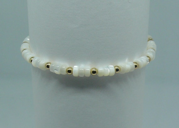 Mother of Pearl with 14k Yellow Gold Filled Beads Bracelet 6 3/4"
