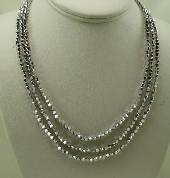 Comet Double Coated Crystal Triple Strand Necklace with Silver Clasp 18 Inches