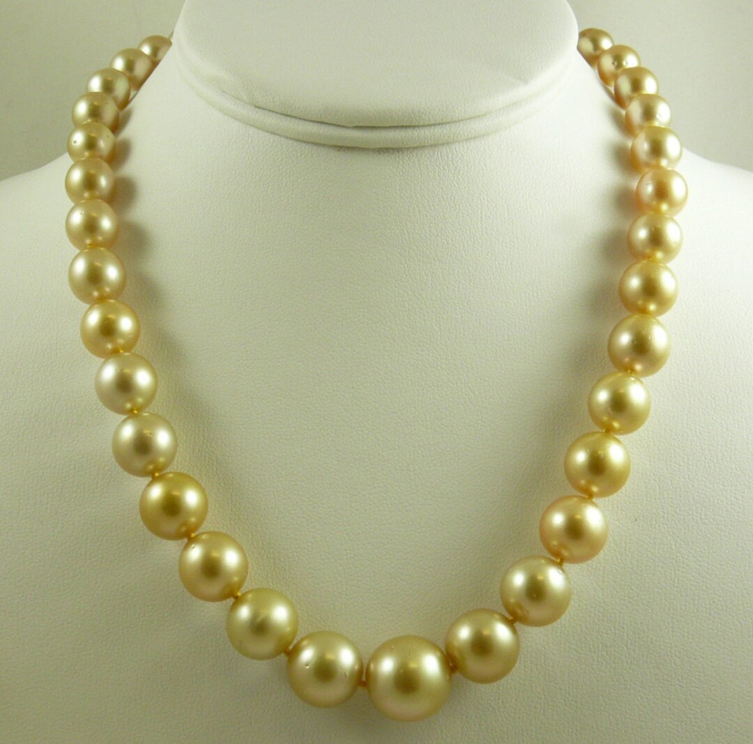 South Sea Golden 14.1mm X 14mm Round Pearl Necklace 14k Yellow Gold ...