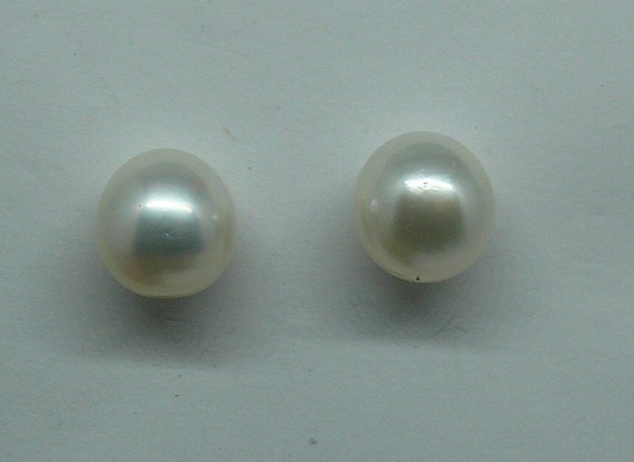 South Sea White 11.7 x 12.2 mm Pearl Earring Stud 14k Yellow Gold Post & Push