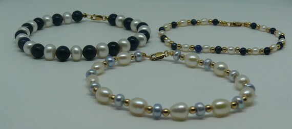 Freshwater Pearl and Semi Precious III Bracelet Set, 14k Gold Filled Beads & Clasp