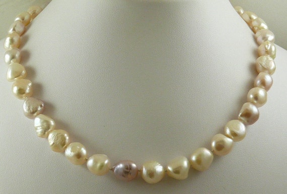 Freshwater Peachy Pink Pearl Necklace with 14k White Gold Clasp 18 1/4 inches