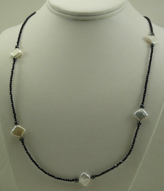 Freshwater Pearl, Black Spinel & Hematite Necklace with Sterling Silver Clasp