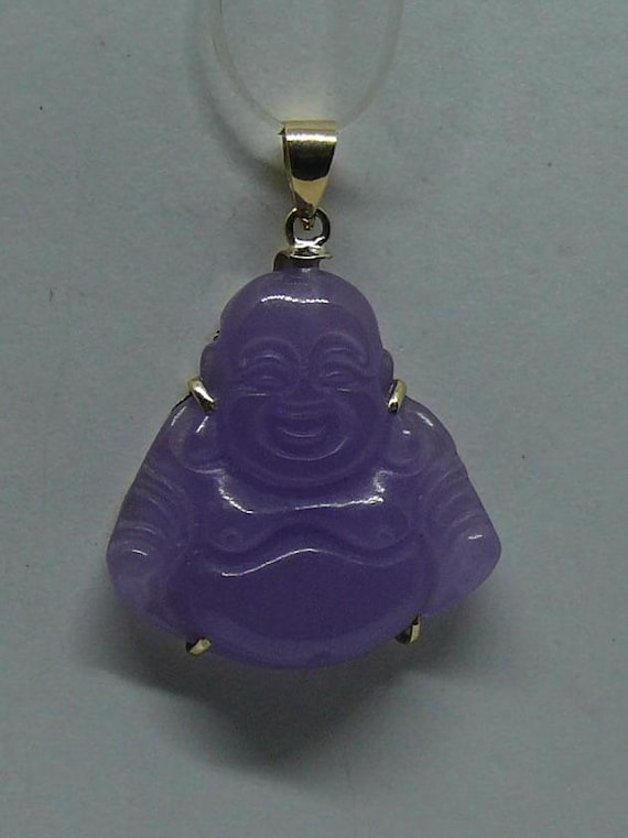 Lavender Jade Buddha Pendant 14k Yellow Gold