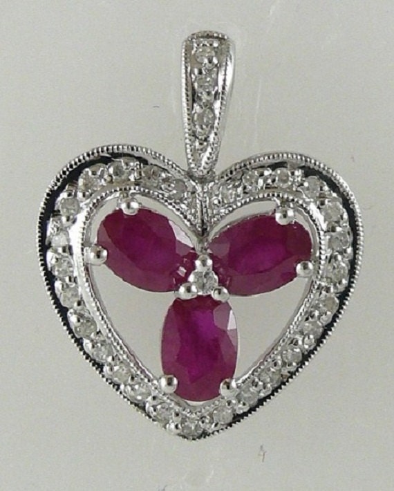 Ruby Pendant 14k White Gold and Diamonds 0.19ct