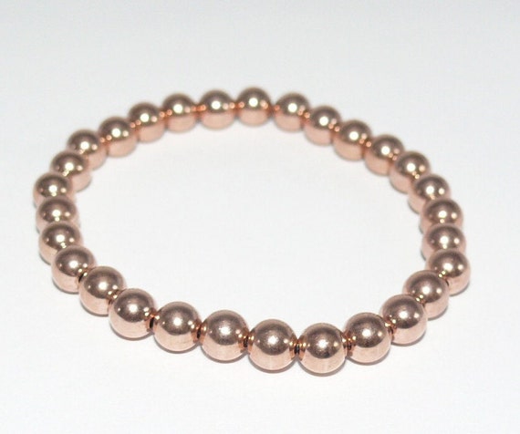 6mm 14k Rose Gold-Filled Beaded Bracelet 6.5" Long