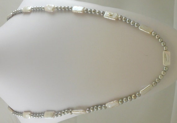 Freshwater Gray and White Pearl 6 - 10mm Necklace 46 Inches