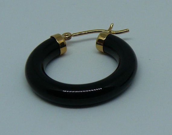 Black Onyx 4.5 x 25.0 mm Hoop Earrings 14k Yellow Gold