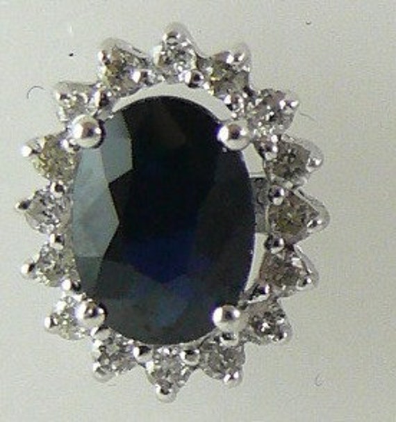 Sapphire Blue 1.95ct Stud Earring 14k White Gold & Diamonds 0.31ct