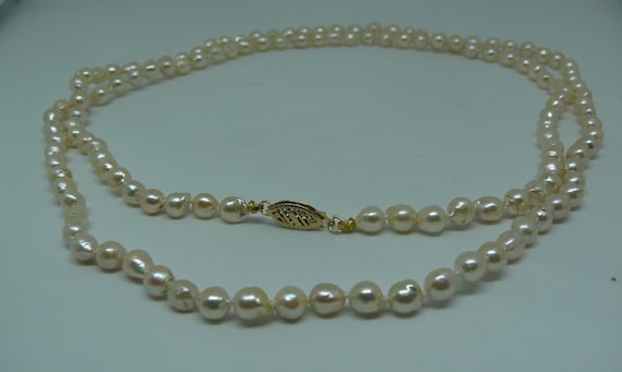 Akoya Baroque 5.0 - 5.5 mm Pearl Necklace 14k Yellow Gold Clasp 33.5" Long