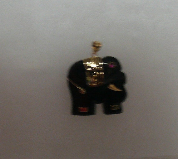 Black Onyx Elephant with Ruby Pendant 14k Yellow Gold